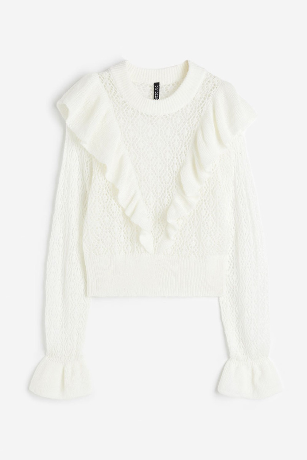 Ruffle-trimmed Pointelle-knit Sweater